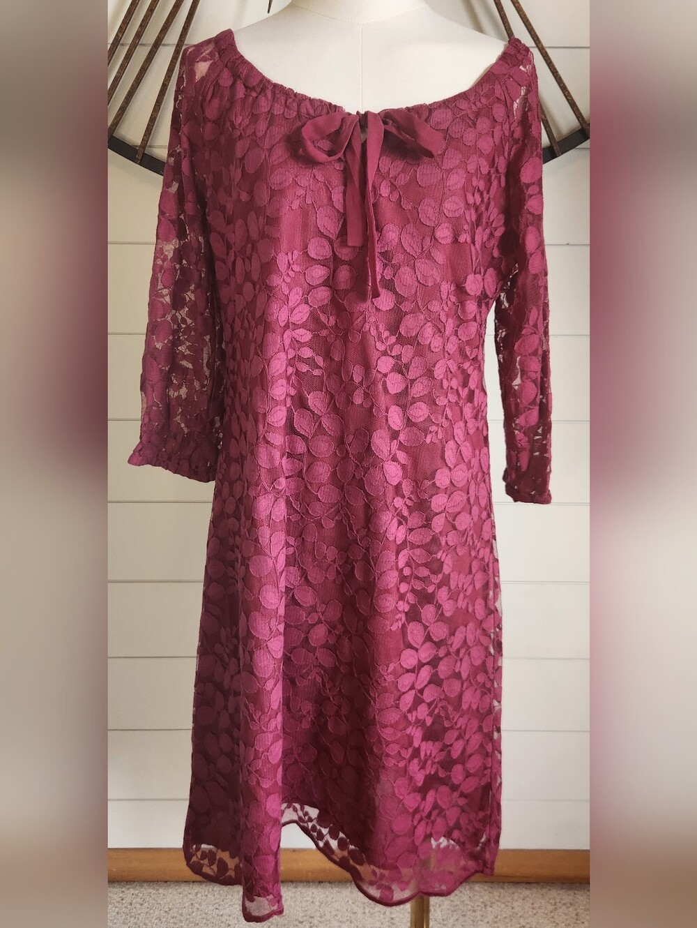 Garnet Hill Bohéme Easy Lace Dress In Burgundy Wine - Size 10